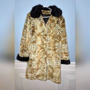 Donna Salyer's Fabulous Furs Faux Leopard Print Coat. Size Small Mobwife Vintage